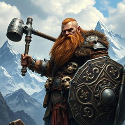 A realistic epic fantasy style image of a long-bearded Dwarf warrior from Dungeons & Dragons