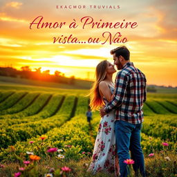 A captivating book cover for a romantic novel titled 'Amor à Primeira Vista