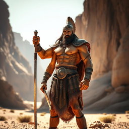A muscular ancient Jordanian warrior showcasing an impressive physique, inspired by traditional bodybuilding poses