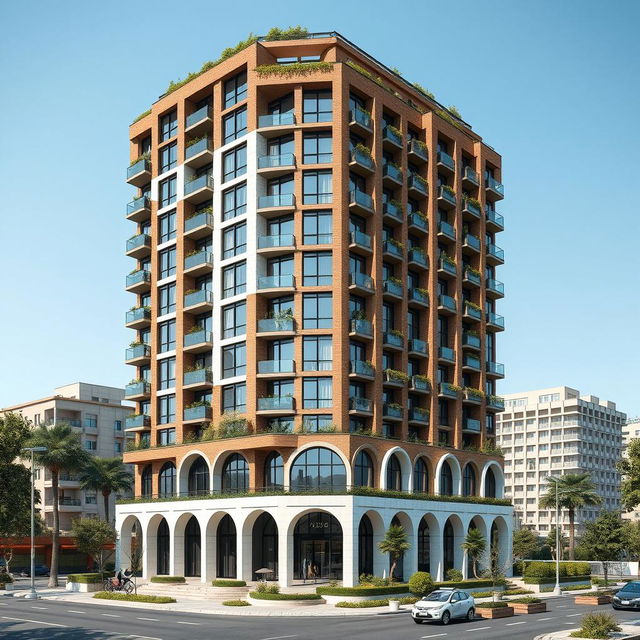 A dynamic 22-story residential tower combining six styles of Iranian architecture: Elamite (Chogha Zanbil Ziggurat), Achaemenid (Apadana Palace), Parthian (Taq Kasra), Isfahani (Ali Qapu), Qajar (Golestan Palace), and futuristic modern