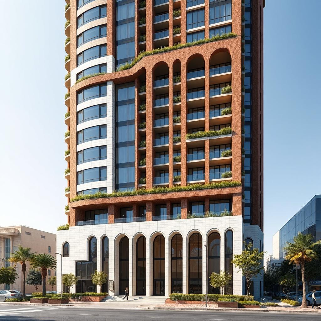 A dynamic 22-story residential tower combining six styles of Iranian architecture: Elamite (Chogha Zanbil Ziggurat), Achaemenid (Apadana Palace), Parthian (Taq Kasra), Isfahani (Ali Qapu), Qajar (Golestan Palace), and futuristic modern