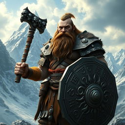 A realistic epic fantasy style image of a long-bearded Dwarf warrior from Dungeons & Dragons