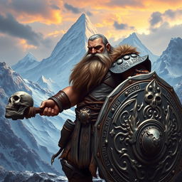 A realistic epic fantasy style image of a long-bearded Dwarf warrior from Dungeons & Dragons