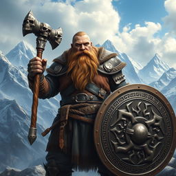 A realistic epic fantasy style image of a long-bearded Dwarf warrior from Dungeons & Dragons