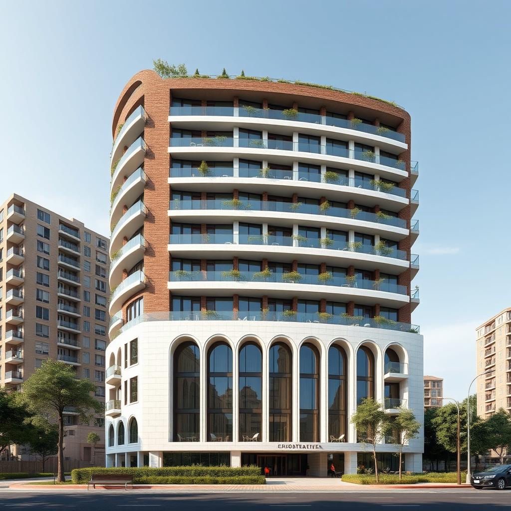 A 22-story residential tower with a dynamic form, combining six styles of Iranian architecture: Elamite (Chogha Zanbil Ziggurat), Achaemenid (Apadana Palace), Parthian (Taq Kasra), Isfahani (Ali Qapu), Qajar (Golestan Palace), and futuristic modern
