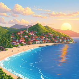 A vibrant pixel art scene depicting Florianópolis, Brazil, in a detailed 2D style