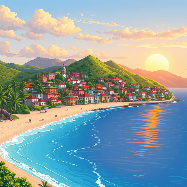 A vibrant pixel art scene depicting Florianópolis, Brazil, in a detailed 2D style