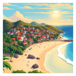 A vibrant pixel art scene depicting Florianópolis, Brazil, in a detailed 2D style