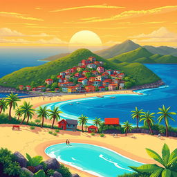 A vibrant pixel art scene depicting Florianópolis, Brazil, in a detailed 2D style