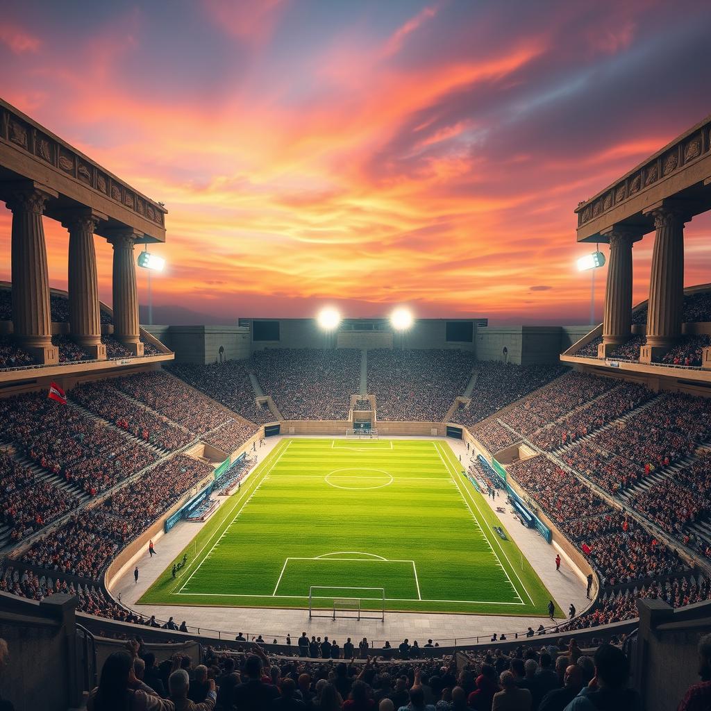 An ancient Persian football stadium designed with the grandeur of Persepolis in mind