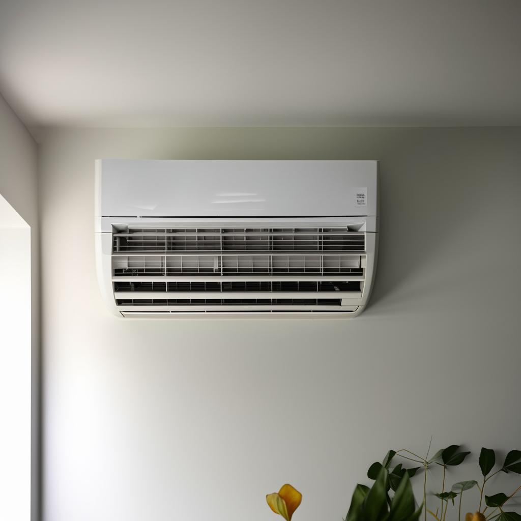 A modern, efficient air conditioner unit situated in a bright, clean room, quietly circulating cool air.