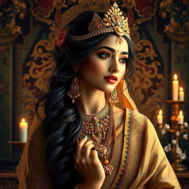 A stunning portrayal of a Hindu queen celebrating her beauty and femininity