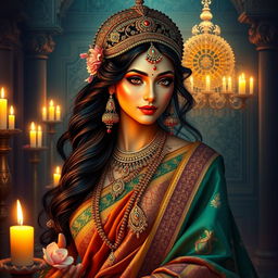 A stunning portrayal of a Hindu queen celebrating her beauty and femininity