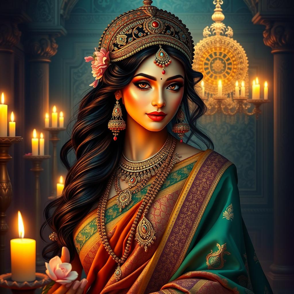 A stunning portrayal of a Hindu queen celebrating her beauty and femininity