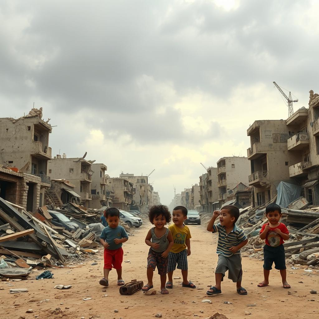 A depiction of the streets of Gaza, ravaged by war