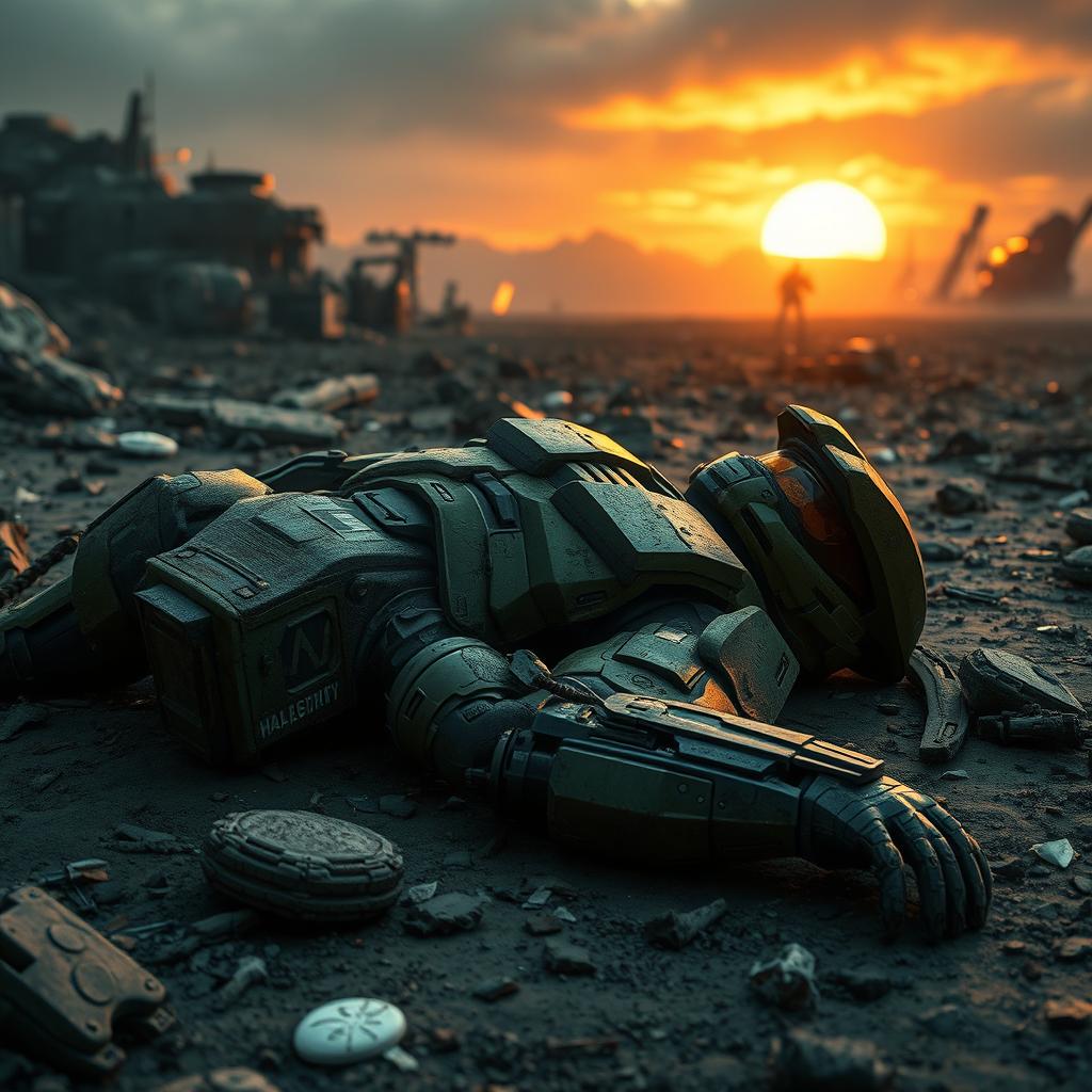 Epic Scene: Fallen Master Chief on the Battlefield