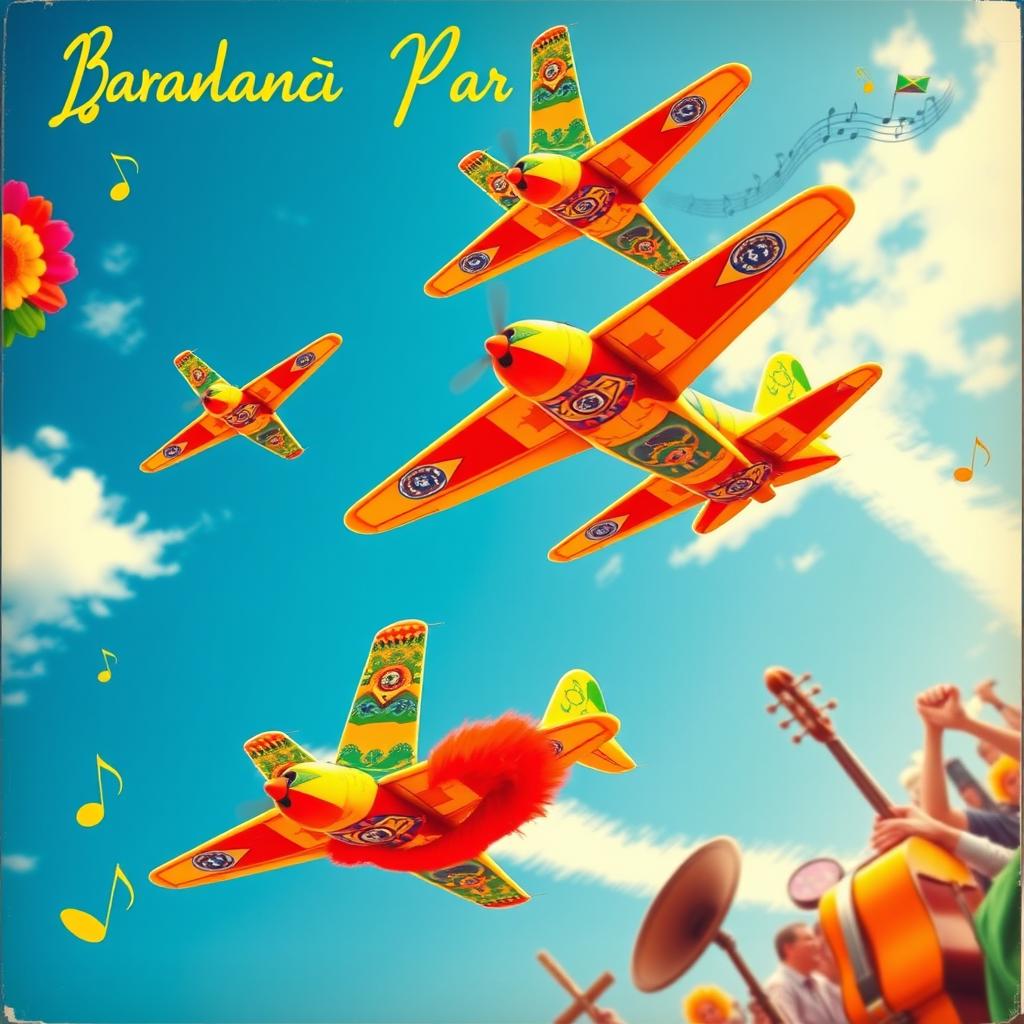 An eye-catching album cover featuring a vivid blue sky with colorful planes flying in formation