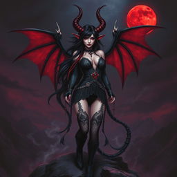 A dark fantasy poster featuring a captivating devil girl as the central character