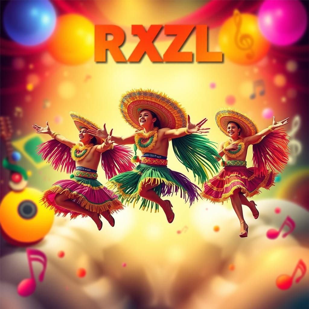 An album cover design featuring vibrant, colorful planes adorned in traditional Brazilian forró costumes, set against a lively, music-themed background