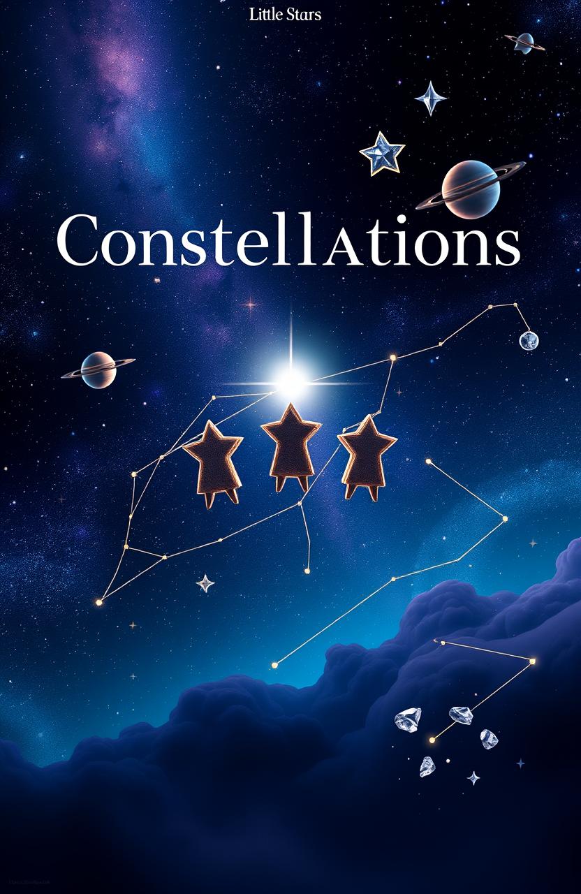 An album cover titled 'Constellations' depicting the journey of five stars in search of their place in the universe