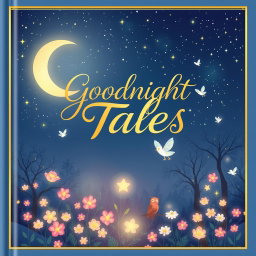 A captivating book cover design for 'Goodnight Tales', featuring whimsical fantasy elements