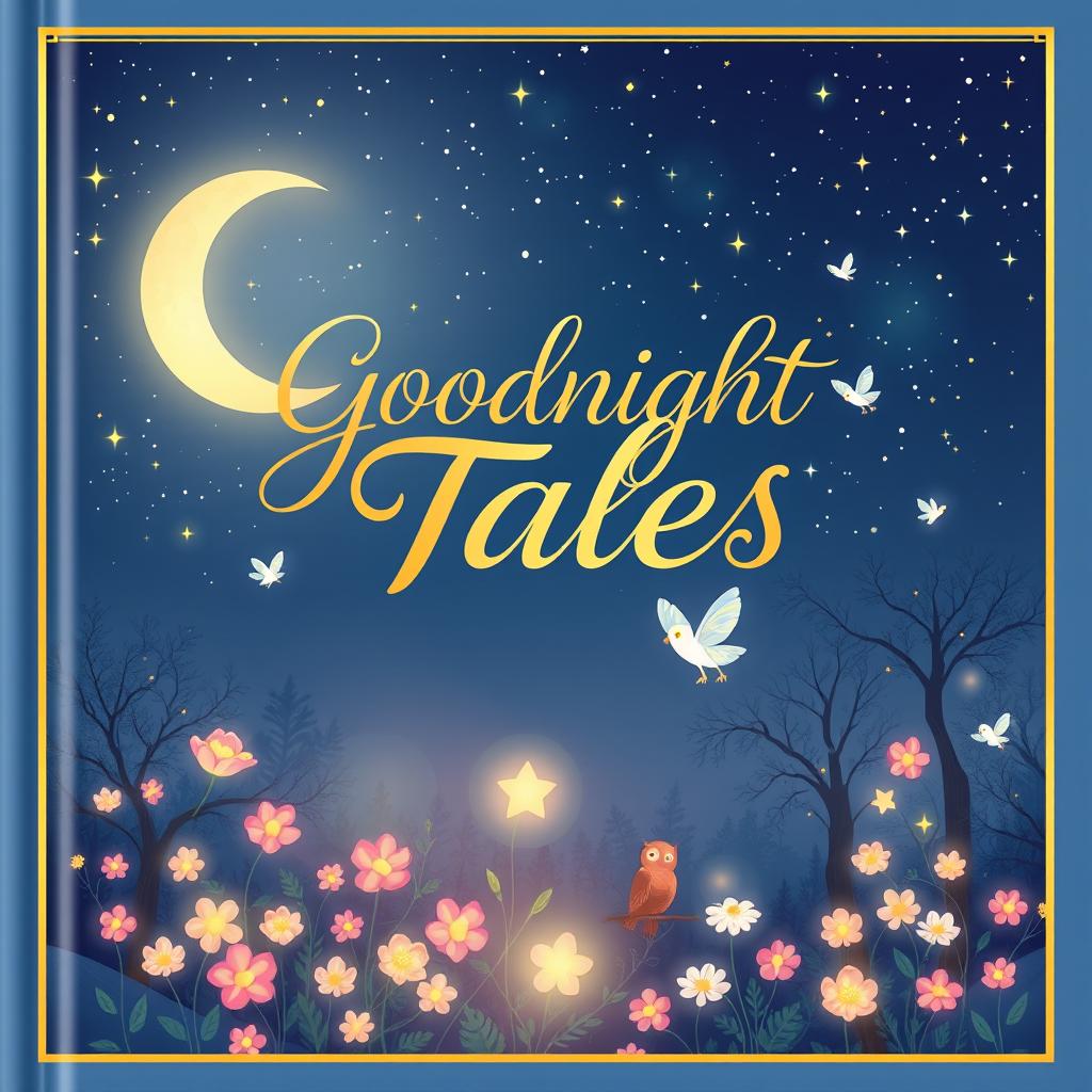 A captivating book cover design for 'Goodnight Tales', featuring whimsical fantasy elements