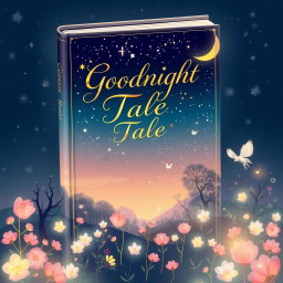 A captivating book cover design for 'Goodnight Tales', featuring whimsical fantasy elements