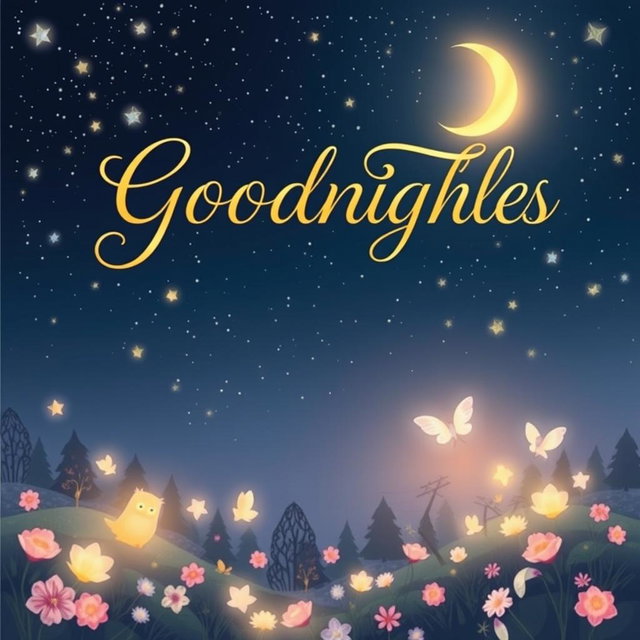 A captivating book cover design for 'Goodnight Tales', featuring whimsical fantasy elements