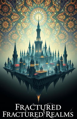 A vast, mystical floating city set in a lightless void, with a beautifully intricate architectural design featuring numerous spires and structures, all suspended in mid-air