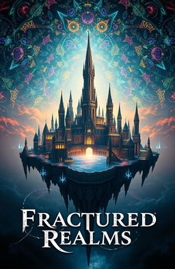 A vast, mystical floating city set in a lightless void, with a beautifully intricate architectural design featuring numerous spires and structures, all suspended in mid-air