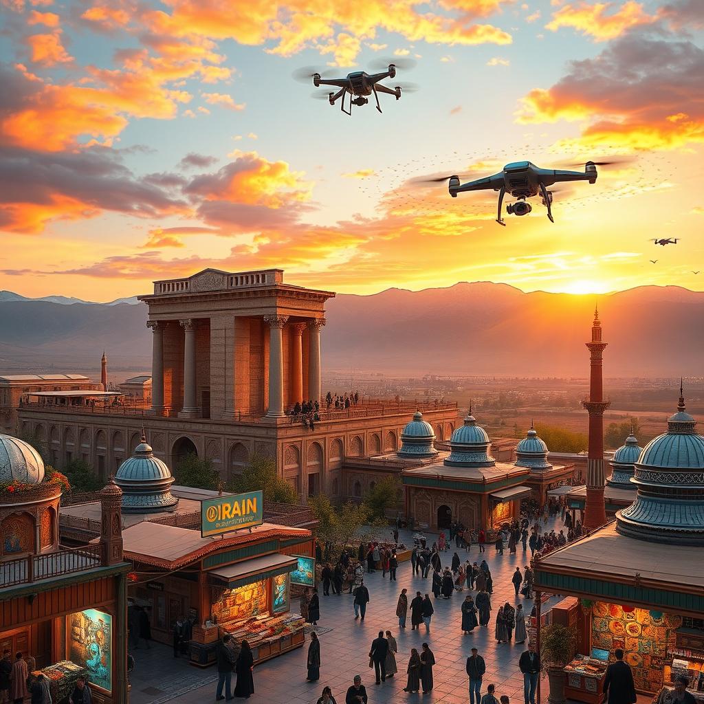 A futuristic, AI-generated landscape of Iran that captures the essence of its rich culture and history