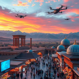 A futuristic, AI-generated landscape of Iran that captures the essence of its rich culture and history