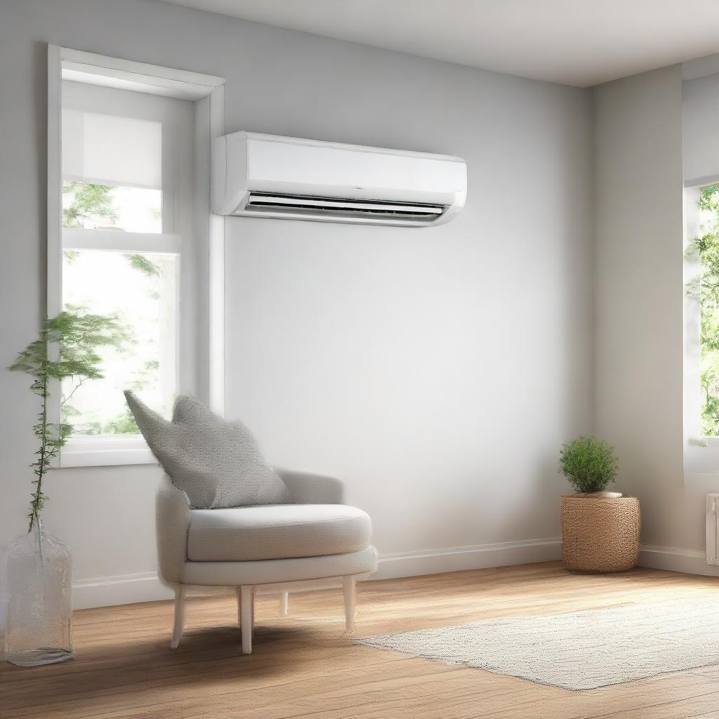 A sleek, contemporary air conditioner installed in a well-lit room, actively providing cool and fresh air.