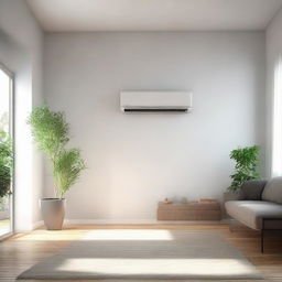 A sleek, contemporary air conditioner installed in a well-lit room, actively providing cool and fresh air.