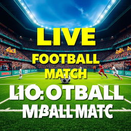 A visually striking YouTube thumbnail for a live football match broadcast, featuring a vibrant green football field with detailed markings, a football in the center, and dynamic text overlay stating "LIVE FOOTBALL MATCH" in bold, energetic font