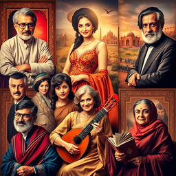 A vibrant and captivating portrait gallery featuring an array of iconic Iranian celebrities and luminaries from various fields such as cinema, music, literature, and art