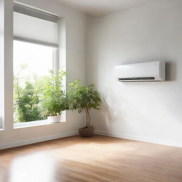 A sleek, contemporary air conditioner installed in a well-lit room, actively providing cool and fresh air.