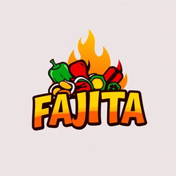 A vibrant and eye-catching logo for a fajita store, featuring a colorful silhouette of sizzling fajitas with peppers, onions, and spices