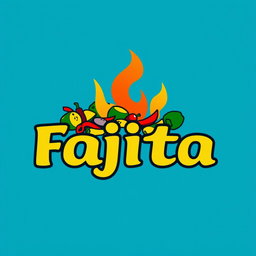 A vibrant and eye-catching logo for a fajita store, featuring a colorful silhouette of sizzling fajitas with peppers, onions, and spices