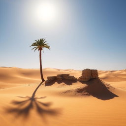 A beautiful scene depicting a vast desert landscape with golden sand dunes under a clear blue sky