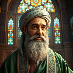 A highly detailed and respectful portrait of Imam Ali, the first imam of the Shiites