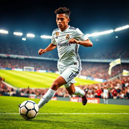 A dynamic and action-packed photograph of Vinicius Jr