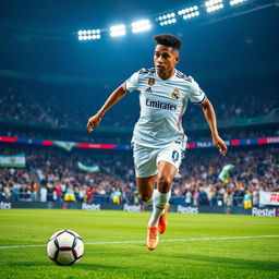 A dynamic and action-packed photograph of Vinicius Jr