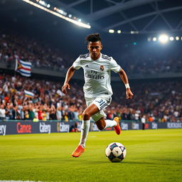 A dynamic and action-packed photograph of Vinicius Jr