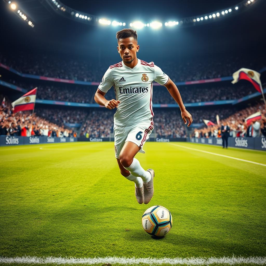 A dynamic and action-packed photograph of Vinicius Jr