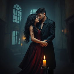 A realistic representation of a dark romance scene illustrating forbidden love