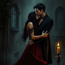 A realistic representation of a dark romance scene illustrating forbidden love