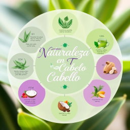 A beautiful and artistic infographic depicting a 7-step hair care line featuring natural products