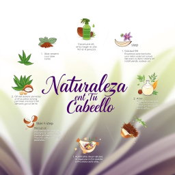 A beautiful and artistic infographic depicting a 7-step hair care line featuring natural products