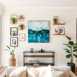 A beautifully arranged wall in a cozy living room